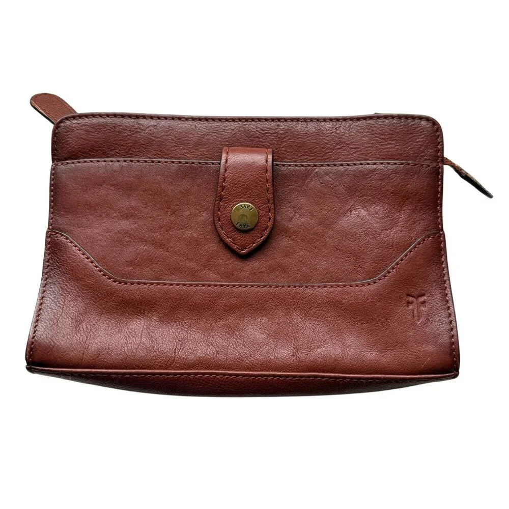 Frye Lucy Leather Wristlet Clutch Women's Brown Everyday Minimalist Classic - Picture 1 of 9